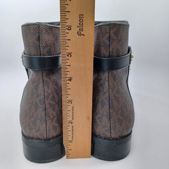 Michael Kors Ankle Boots Black Brown Britt Signature Logo Print Flats Womens 8.5 - Picture 13 of 16